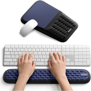 image:image2in1 Keyboard amp Mouse Wrist Rest Set  Ergonomic PainRelief Support Memory Foam Wrist Cushion with 8 Slope amp Massage Nubs NonSlip PU Base Relieves Wrist Pain amp Carpal Tunnel from Long TypingDark Blue and Black
