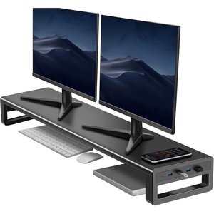 image:imageVaydeer Dual Monitor Stand Computer Riser with USB 30 Hub Ports Double Metal Stand for 2 Computer TV PC Printer Multi Media Speaker Multifunctional Desktop OrganizerXLarge