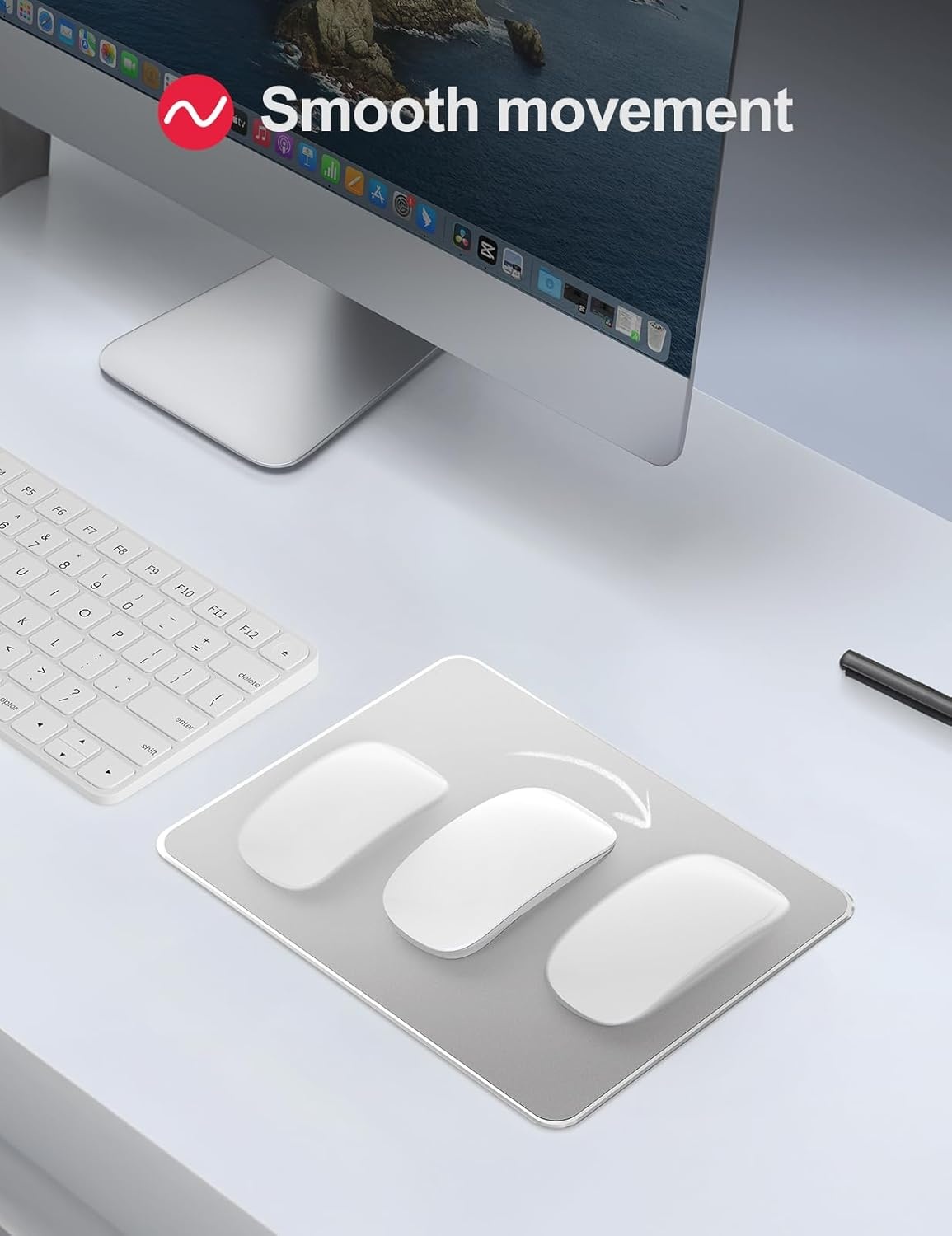 image:imageVaydeer Hard Metal Aluminum Mouse Pad Clear Modern Smooth Magic Ultra Thin Double Side Design Mouse Mat Waterproof Fast and Accurate Control Compatible for Gaming and Office Silver 1181X945 InchSilver