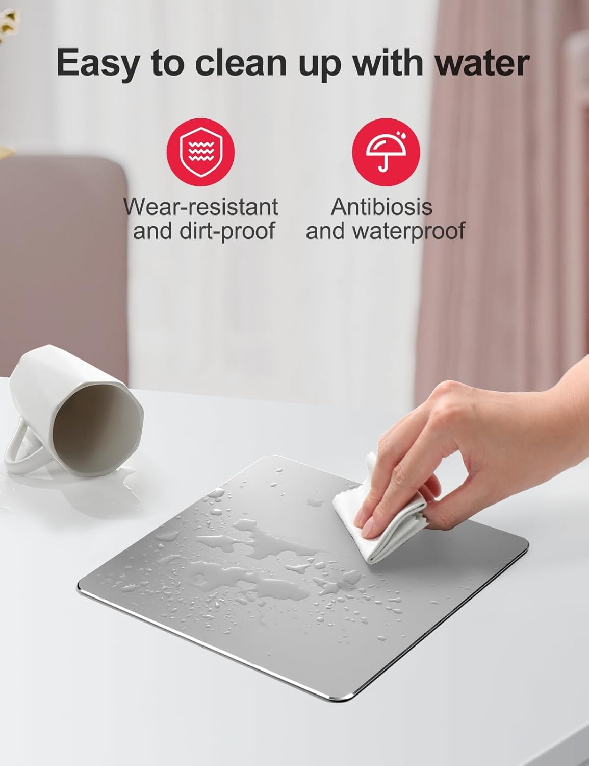 image:imageVaydeer Hard Metal Aluminum Mouse Pad Clear Modern Smooth Magic Ultra Thin Double Side Design Mouse Mat Waterproof Fast and Accurate Control Compatible for Gaming and Office Silver 1181X945 InchSilver