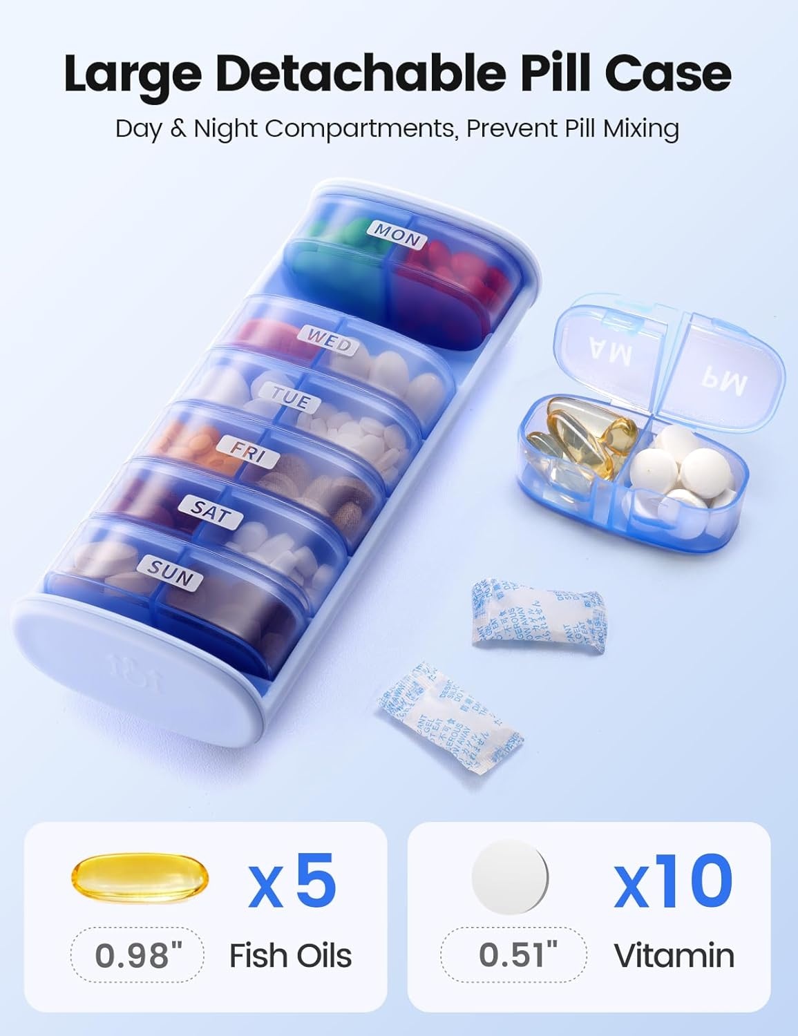 image:imageVaydeer Metal Pill Organizer 3 Times a Day Weekly Pill Box with Builtin Desiccant Compartment Airtight 7 Day Travel Pill Case for Medication Vitamins amp Supplements Rose GoldBlack
