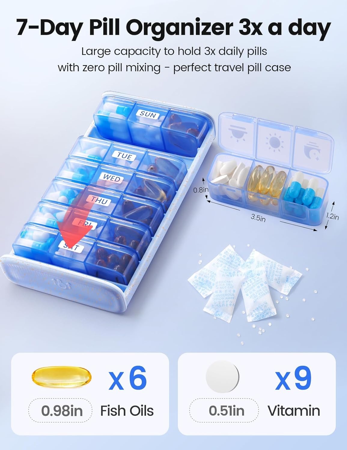 image:imageVaydeer Metal Pill Organizer 3 Times a Day Weekly Pill Box with Builtin Desiccant Compartment Airtight 7 Day Travel Pill Case for Medication Vitamins amp Supplements Rose GoldRose Gold