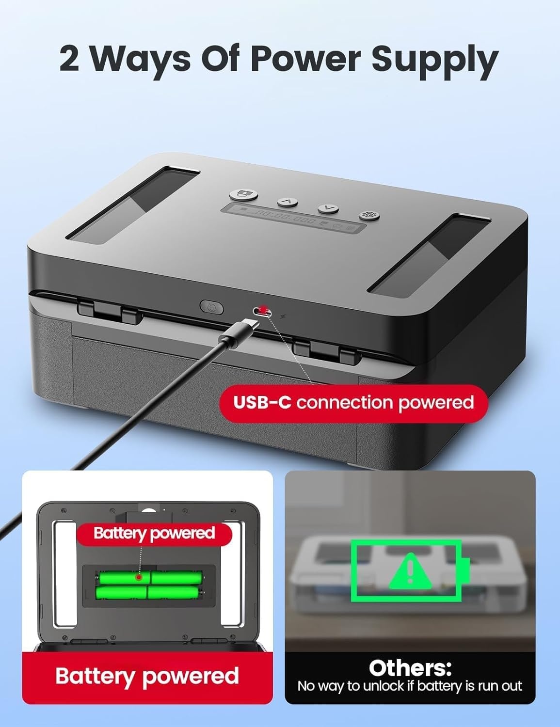 image:imageVaydeer Metal Timed Lock Box Phone Lockbox with Timer Time Locking Safe SelfControl Container with USB C ChargeChild Lock Audio Prompt Time Release Storage Locker for PhoneiPad MiniMedicineBlack