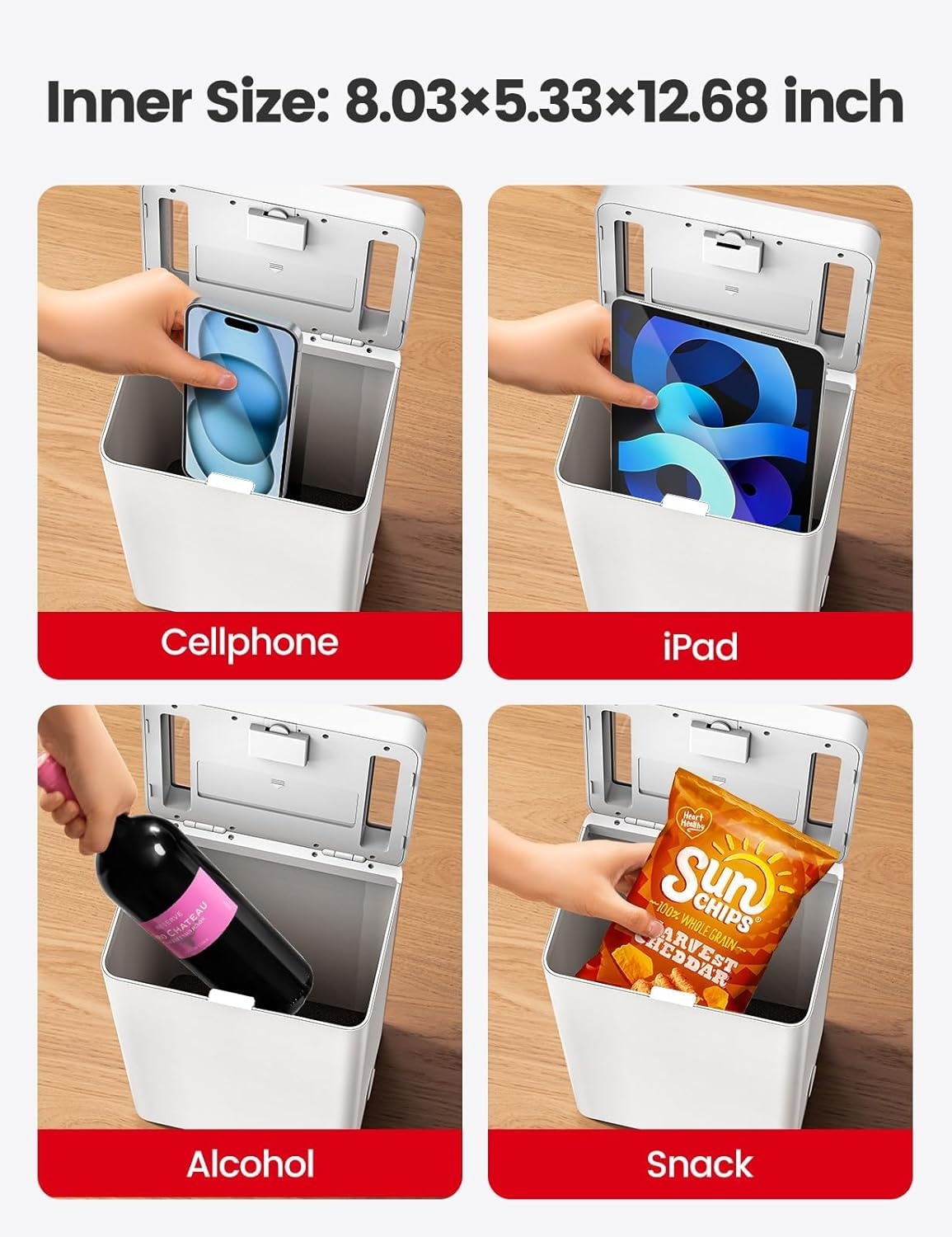 image:imageVaydeer Metal Timed Lock Box Phone Lockbox with Timer Time Locking Safe SelfControl Container with USB C ChargeChild Lock Audio Prompt Time Release Storage Locker for PhoneiPad MiniMedicineWhite
