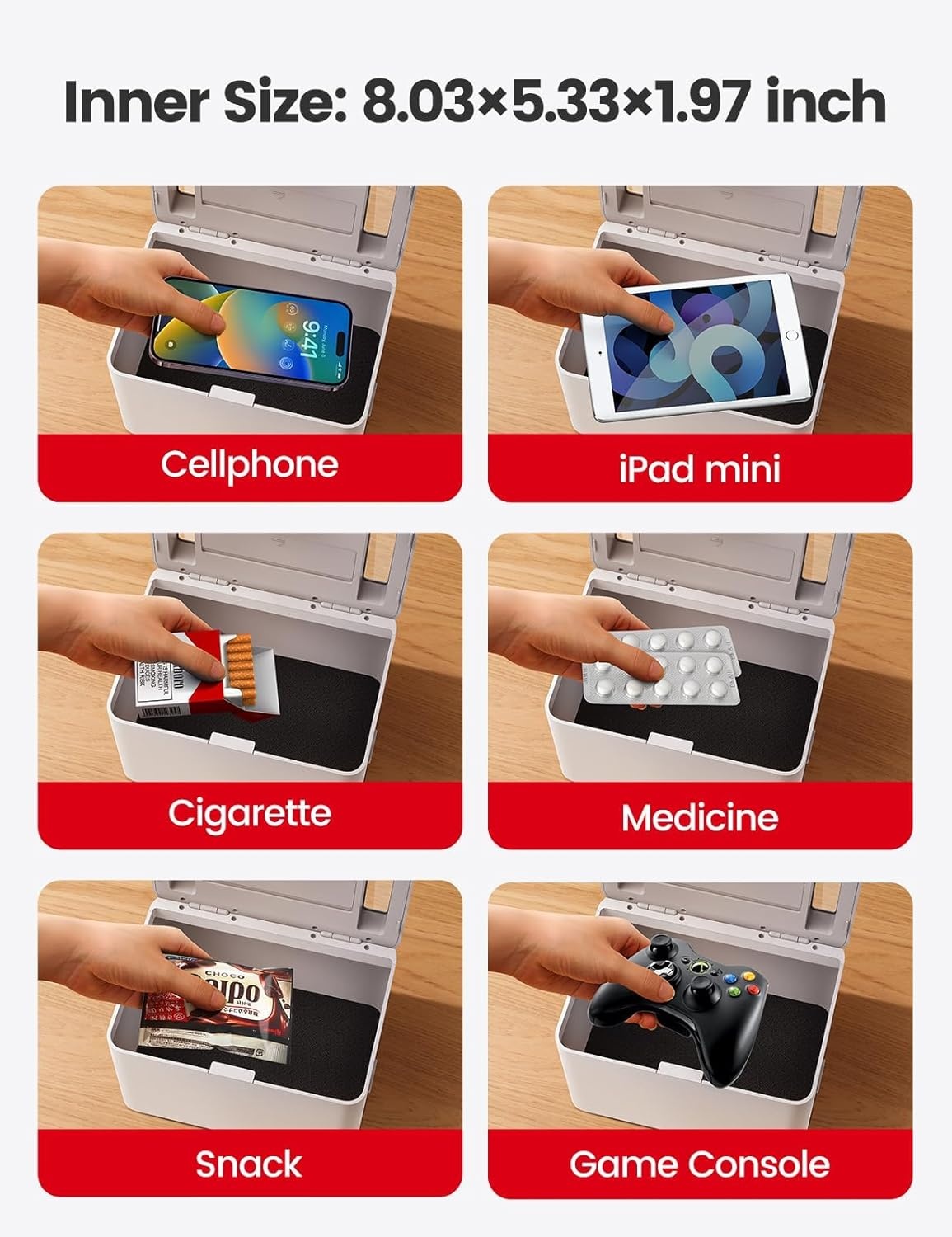image:imageVaydeer Metal Timed Lock Box Phone Lockbox with Timer Time Locking Safe SelfControl Container with USB C ChargeChild Lock Audio Prompt Time Release Storage Locker for PhoneiPad MiniMedicineWhite