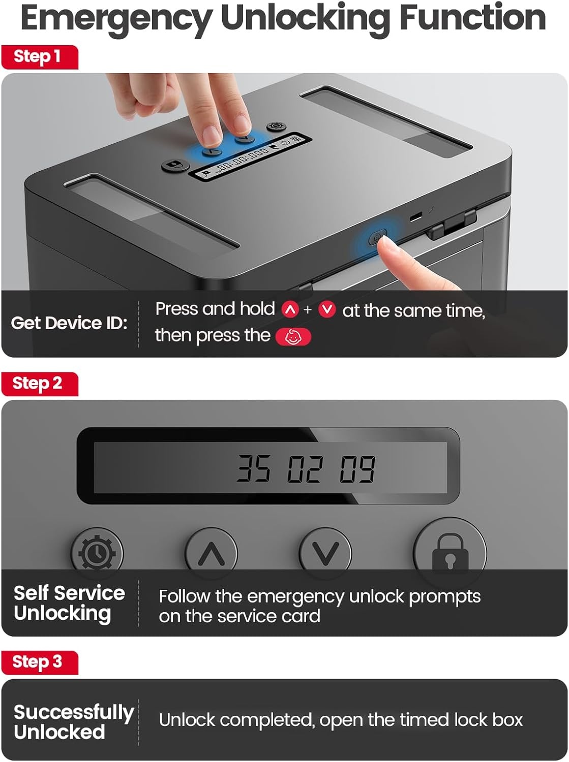 image:imageVaydeer Metal Timed Lock Box Phone Lockbox with Timer Time Locking Safe SelfControl Container with USB C ChargeChild Lock Audio Prompt Time Release Storage Locker for PhoneiPad MiniMedicineBlack