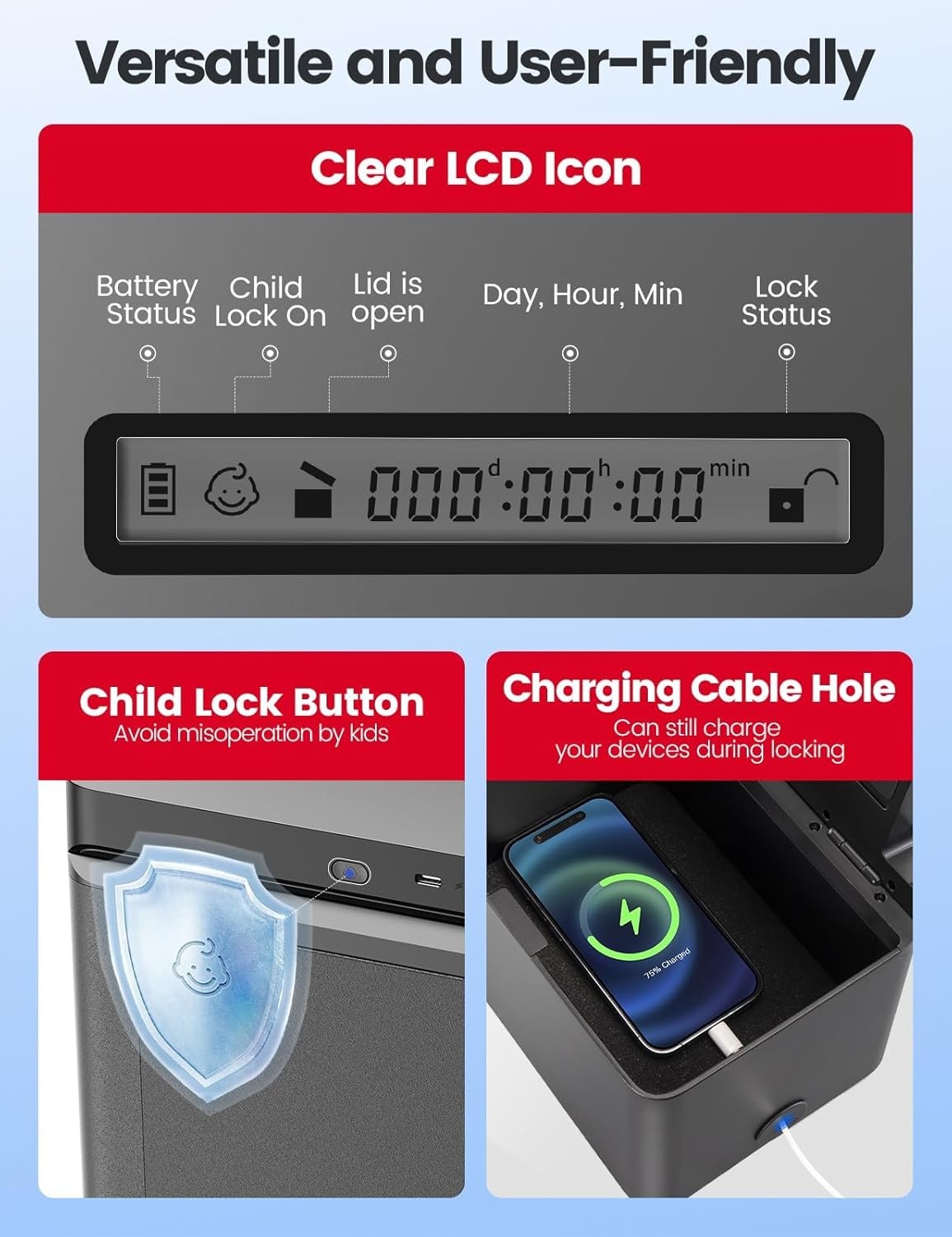 image:imageVaydeer Metal Timed Lock Box Phone Lockbox with Timer Time Locking Safe SelfControl Container with USB C ChargeChild Lock Audio Prompt Time Release Storage Locker for PhoneiPad MiniMedicineBlack