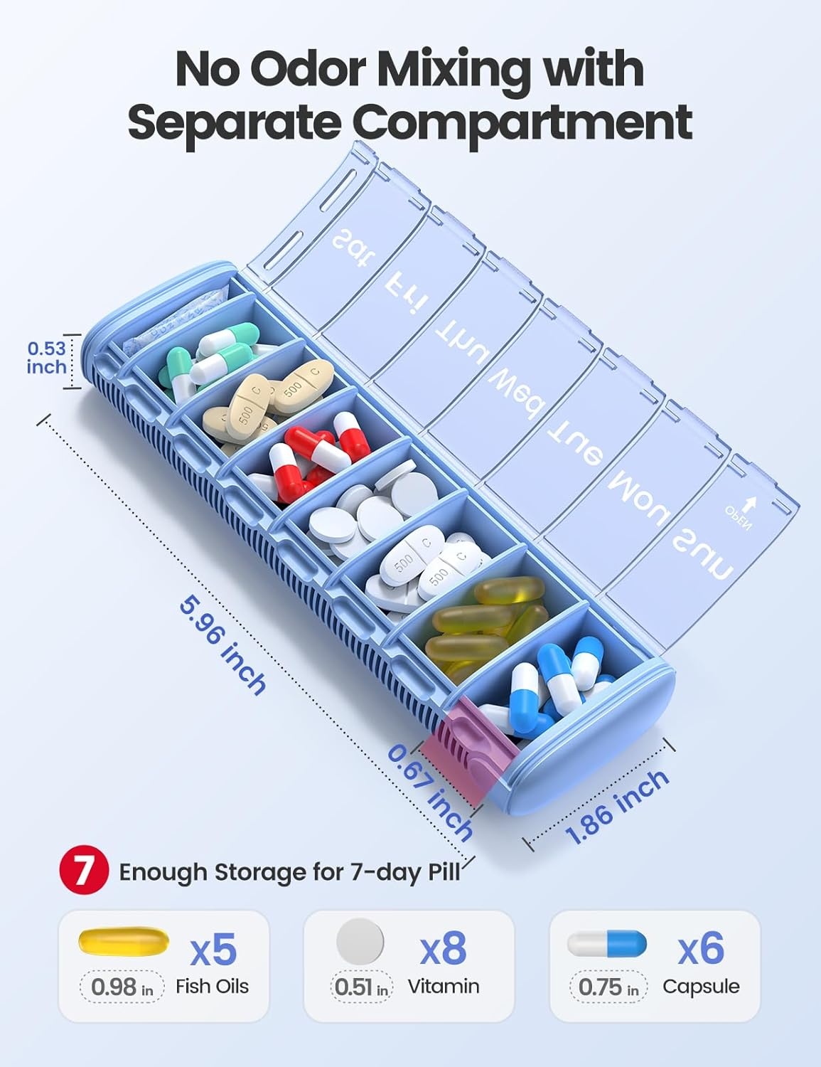 image:imageVaydeer Metal Travel Pill Organizer Compact Weekly Pill Box for Daily Medication Portable Small Pill Case for Vitamins Pills amp Supplements BlackBlack