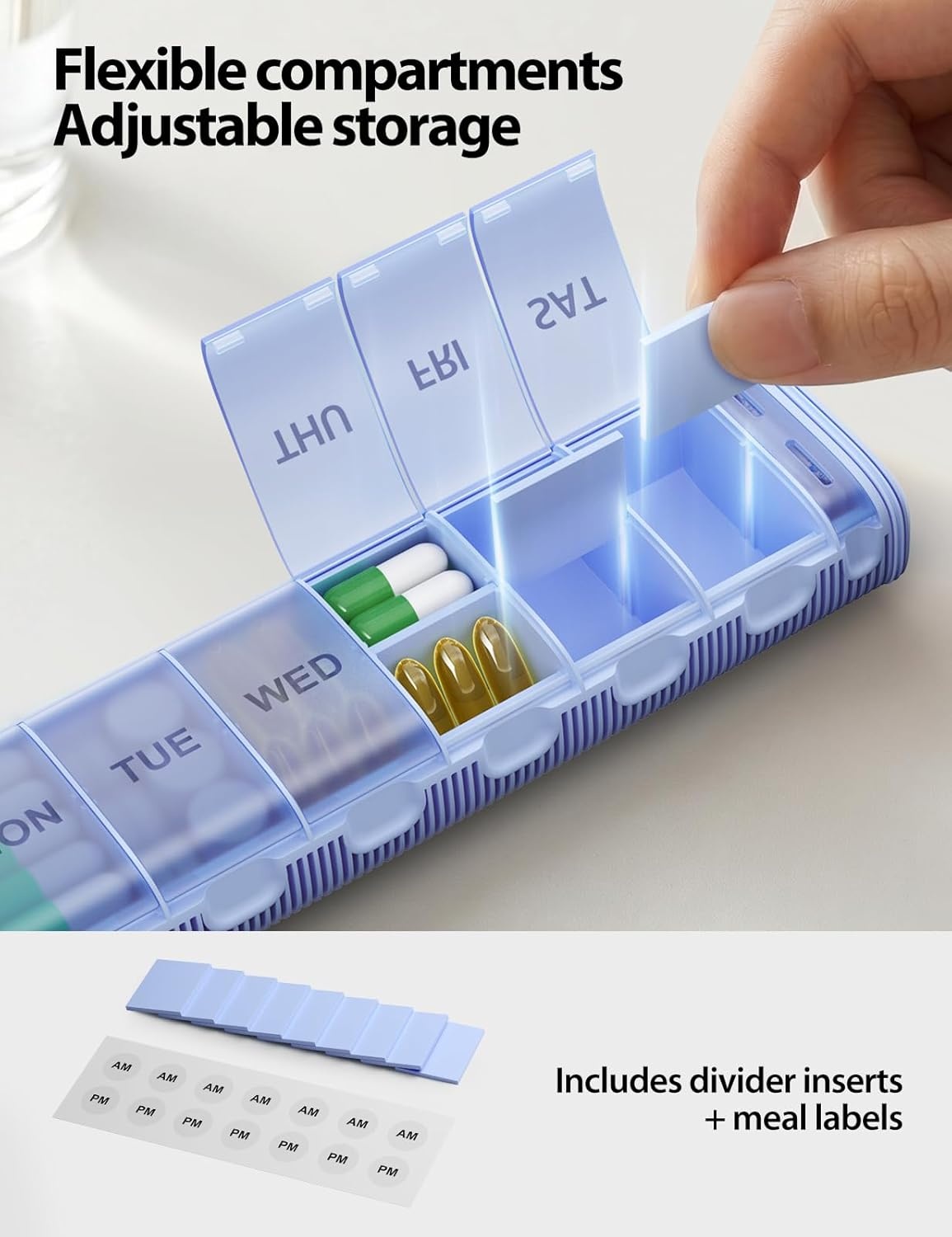 image:imageVaydeer Metal Travel Pill Organizer Compact Weekly Pill Box for Daily Medication Portable Small Pill Case for Vitamins Pills amp Supplements BlackGray