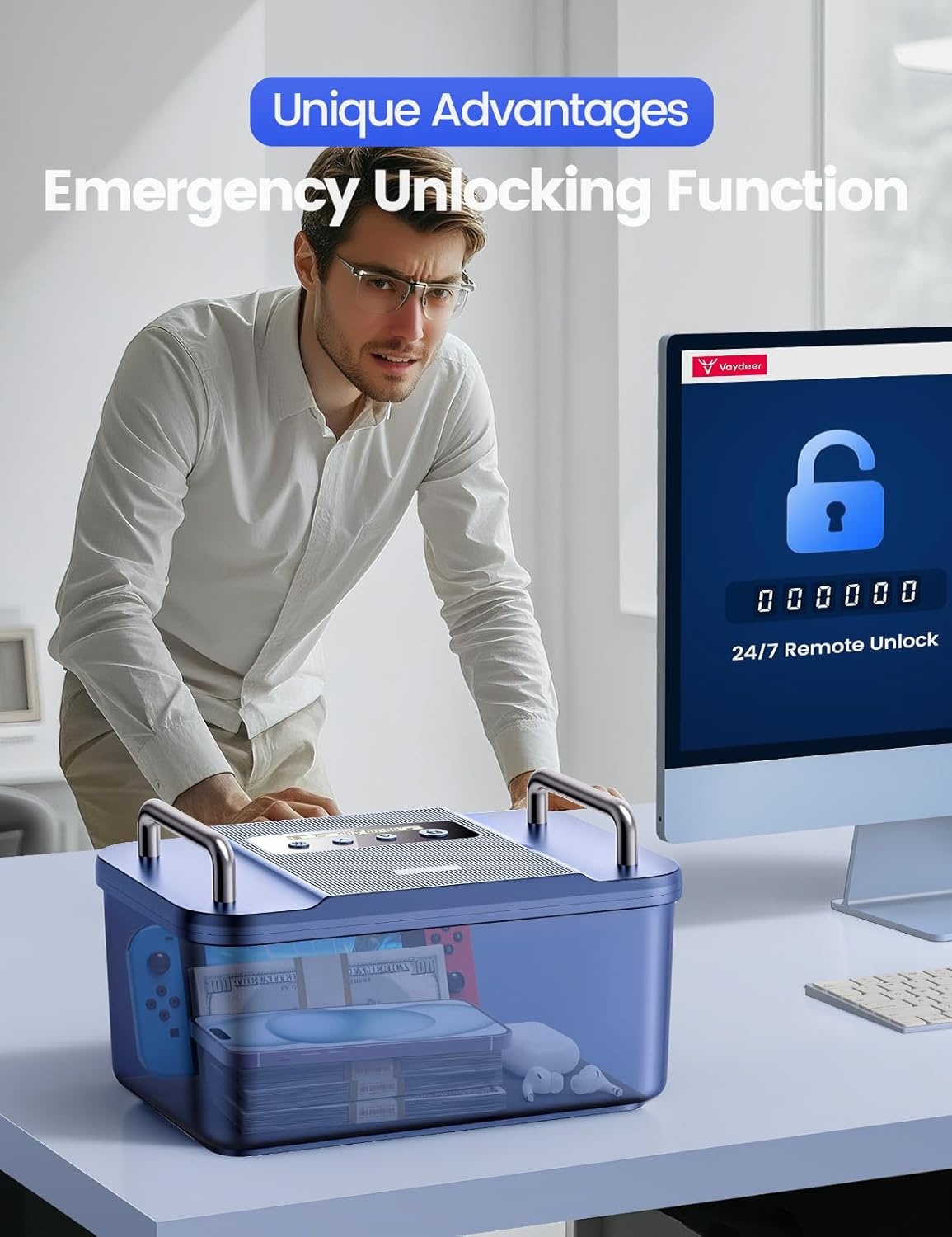 image:imageVaydeer Safe Timed Lock Box with Dual Metal HandlesPhone Lock Box with Timer Unplug from Phone Video Game Social Media Craving SelfControl Lockable Storage Box for Focus amp SelfControlBlackBlack
