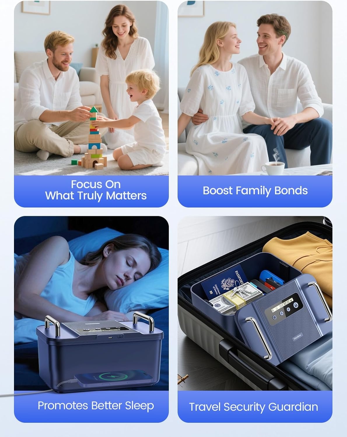 image:imageVaydeer Safe Timed Lock Box with Dual Metal HandlesPhone Lock Box with Timer Unplug from Phone Video Game Social Media Craving SelfControl Lockable Storage Box for Focus amp SelfControlBlackBlue