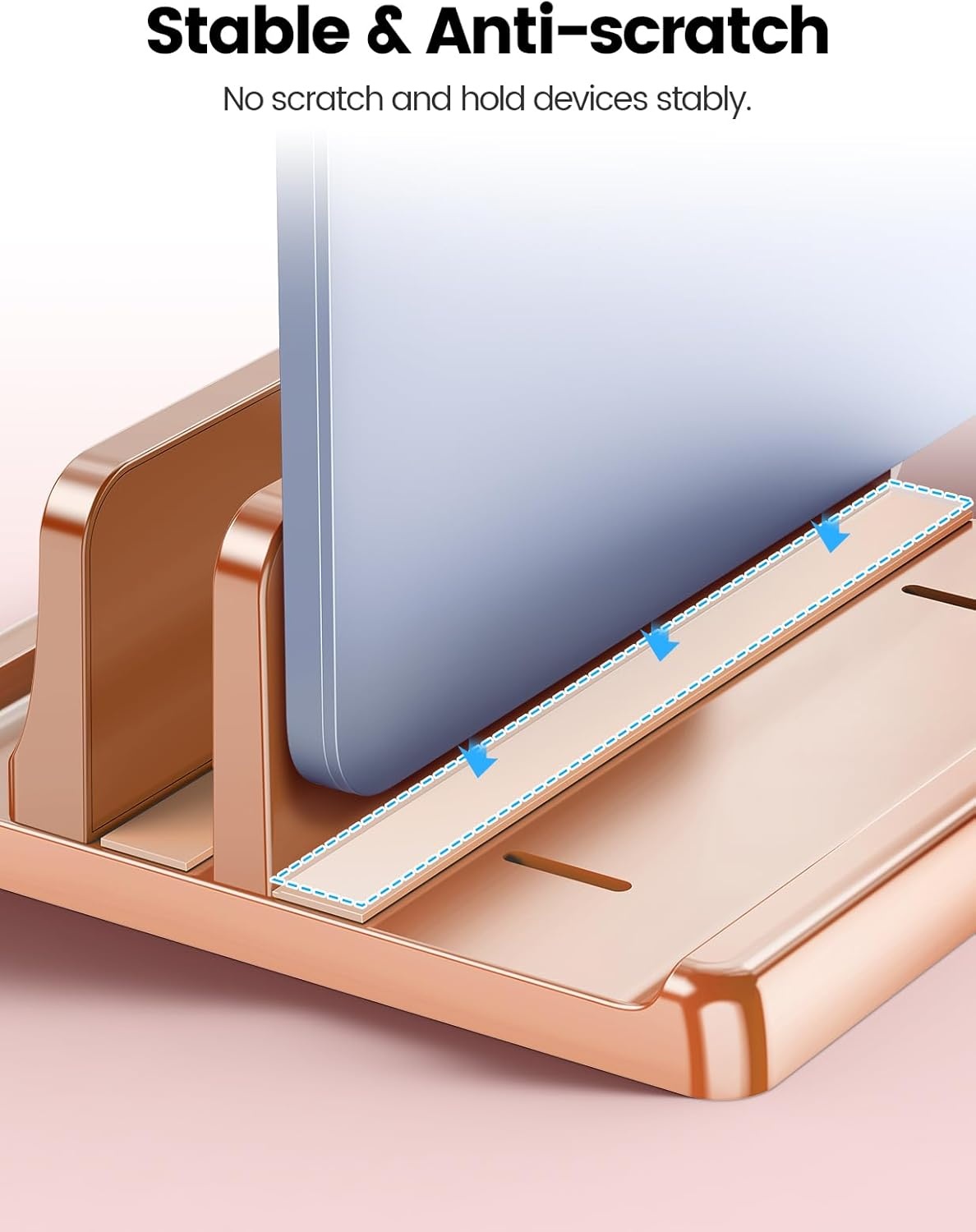 image:imageVaydeer Vertical Laptop Stand for Desk Dual Slots Plastic Laptop Holder with Space Saving 4in1 Design Adjustable Laptop Stand Supports MacBook Chromebook Surface Dell Rose GoldRose Gold