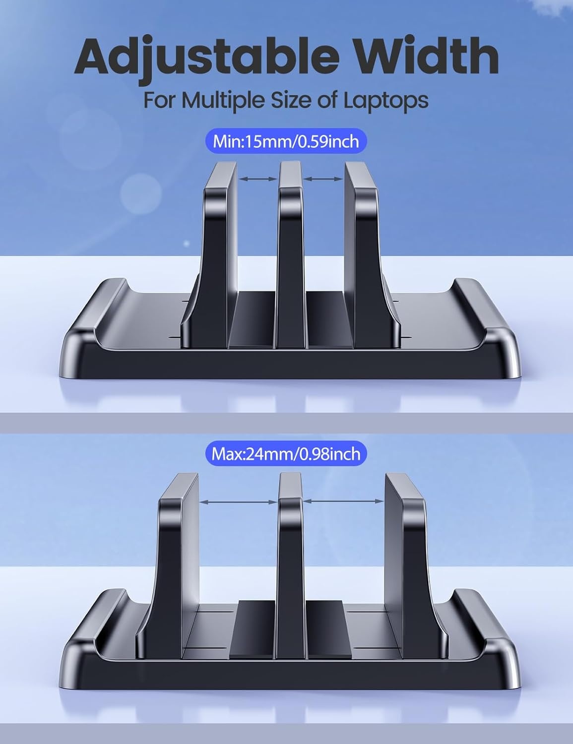 image:imageVaydeer Vertical Laptop Stand for Desk Dual Slots Plastic Laptop Holder with Space Saving 4in1 Design Adjustable Laptop Stand Supports MacBook Chromebook Surface Dell Rose GoldBlack