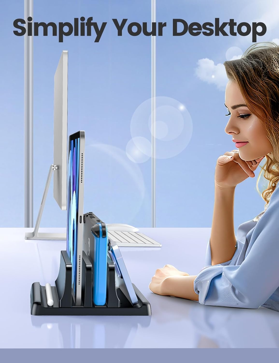 image:imageVaydeer Vertical Laptop Stand for Desk Dual Slots Plastic Laptop Holder with Space Saving 4in1 Design Adjustable Laptop Stand Supports MacBook Chromebook Surface Dell Rose GoldBlack