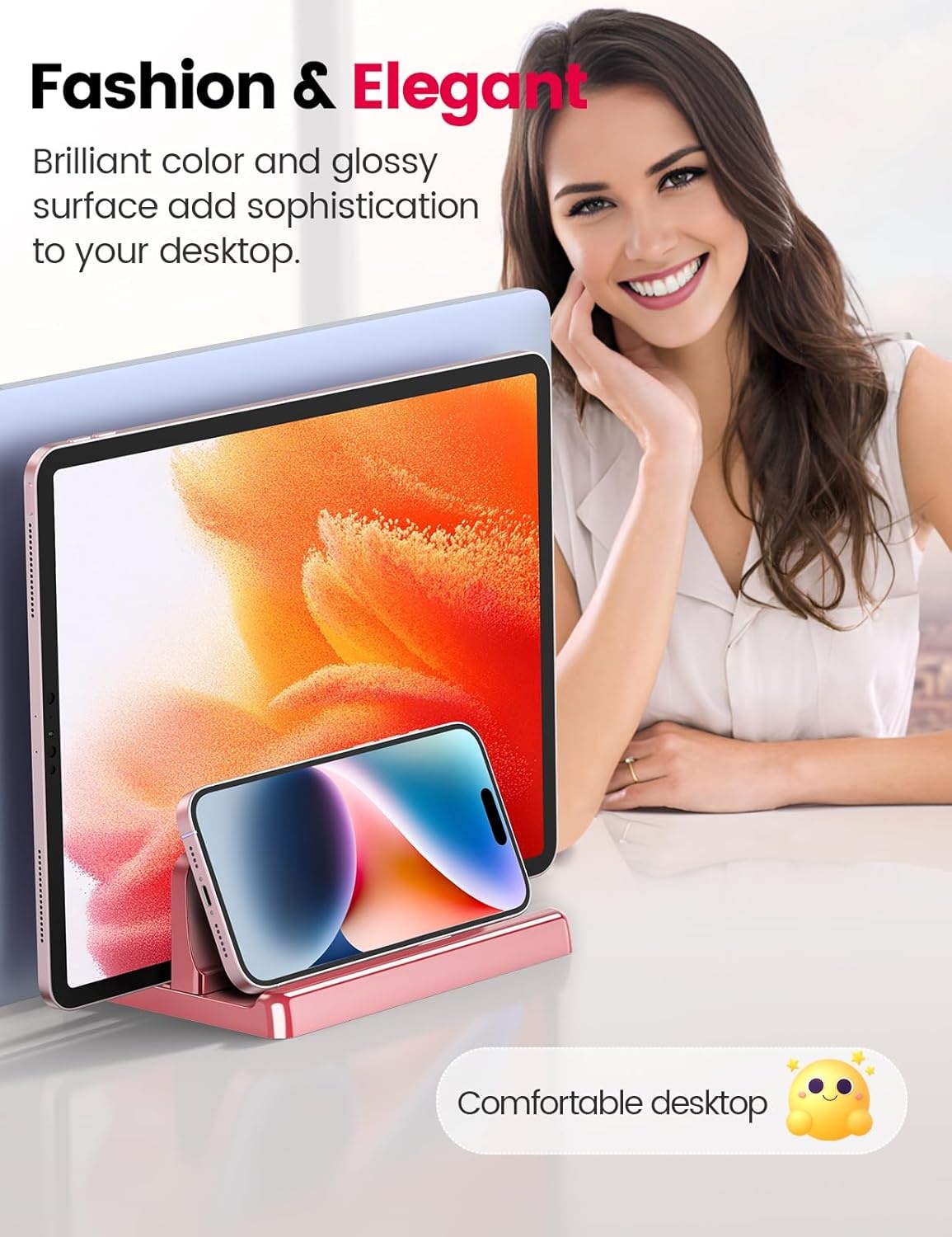 image:imageVaydeer Vertical Laptop Stand for Desk Dual Slots Plastic Laptop Holder with Space Saving 4in1 Design Adjustable Laptop Stand Supports MacBook Chromebook Surface Dell Rose GoldPink Rose
