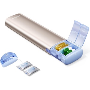 image:imageVaydeer Metal Travel Pill Organizer  Compact Weekly Pill Box for Daily Medication  Portable Small Pill Case for Vitamins Pills amp Supplements BlackChampagne