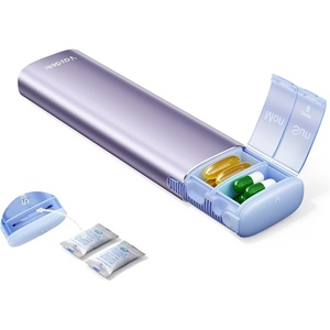 image:imageVaydeer Metal Travel Pill Organizer  Compact Weekly Pill Box for Daily Medication  Portable Small Pill Case for Vitamins Pills amp Supplements BlackPurple