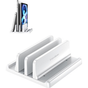 image:imageVaydeer Vertical Laptop Stand for Desk Dual Slots Plastic Laptop Holder with Space Saving 4in1 Design Adjustable Laptop Stand Supports MacBook Chromebook Surface Dell Rose GoldWhite
