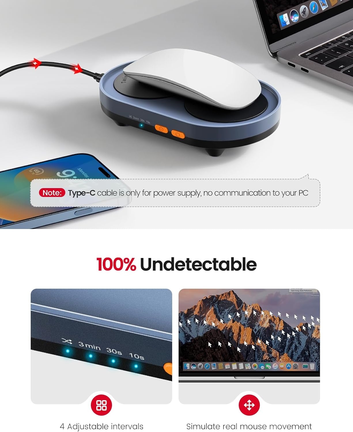 image:imageVaydeer Dual Turntable Mouse Mover Turbo 3 Mouse Jiggler with Adjustable Intervals ONOff Switch Undetectable amp Noiseless Mouse Shaker Simulate Realistic Mouse Movement for Secure Computer Activity