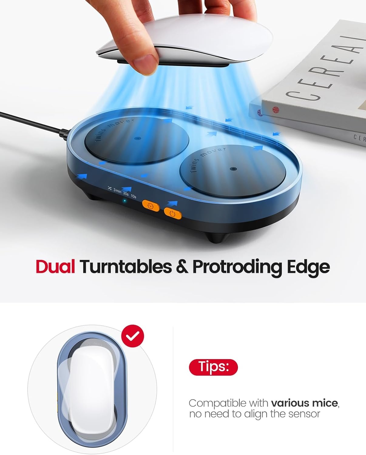 image:imageVaydeer Dual Turntable Mouse Mover Turbo 3 Mouse Jiggler with Adjustable Intervals ONOff Switch Undetectable amp Noiseless Mouse Shaker Simulate Realistic Mouse Movement for Secure Computer Activity