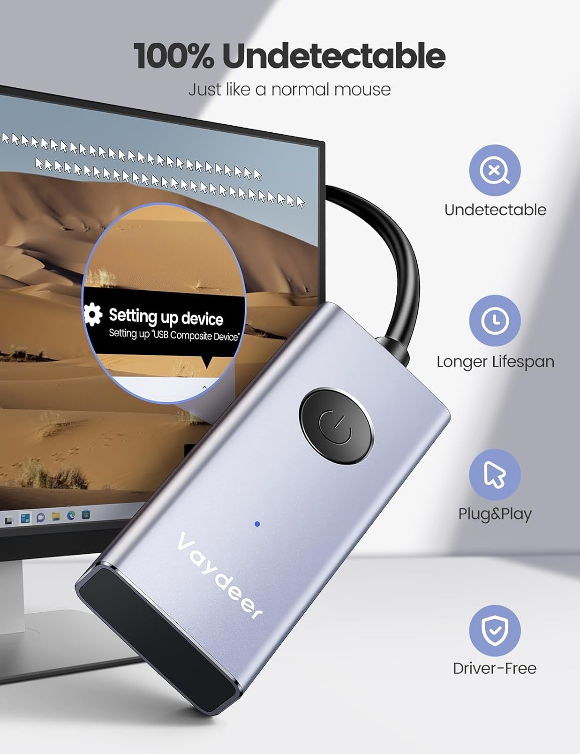 image:imageVaydeer Metal USB Mouse Jiggler S4 Mouse Mover with ONOff SwitchSimulate Movement to Prevent The Computer from Entering Sleep ModePlugandPlayDriverFree