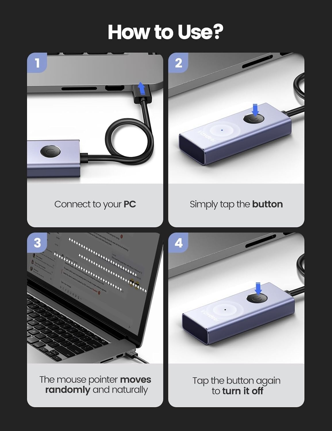 image:imageVaydeer Metal USB Mouse Jiggler S4 Mouse Mover with ONOff SwitchSimulate Movement to Prevent The Computer from Entering Sleep ModePlugandPlayDriverFree