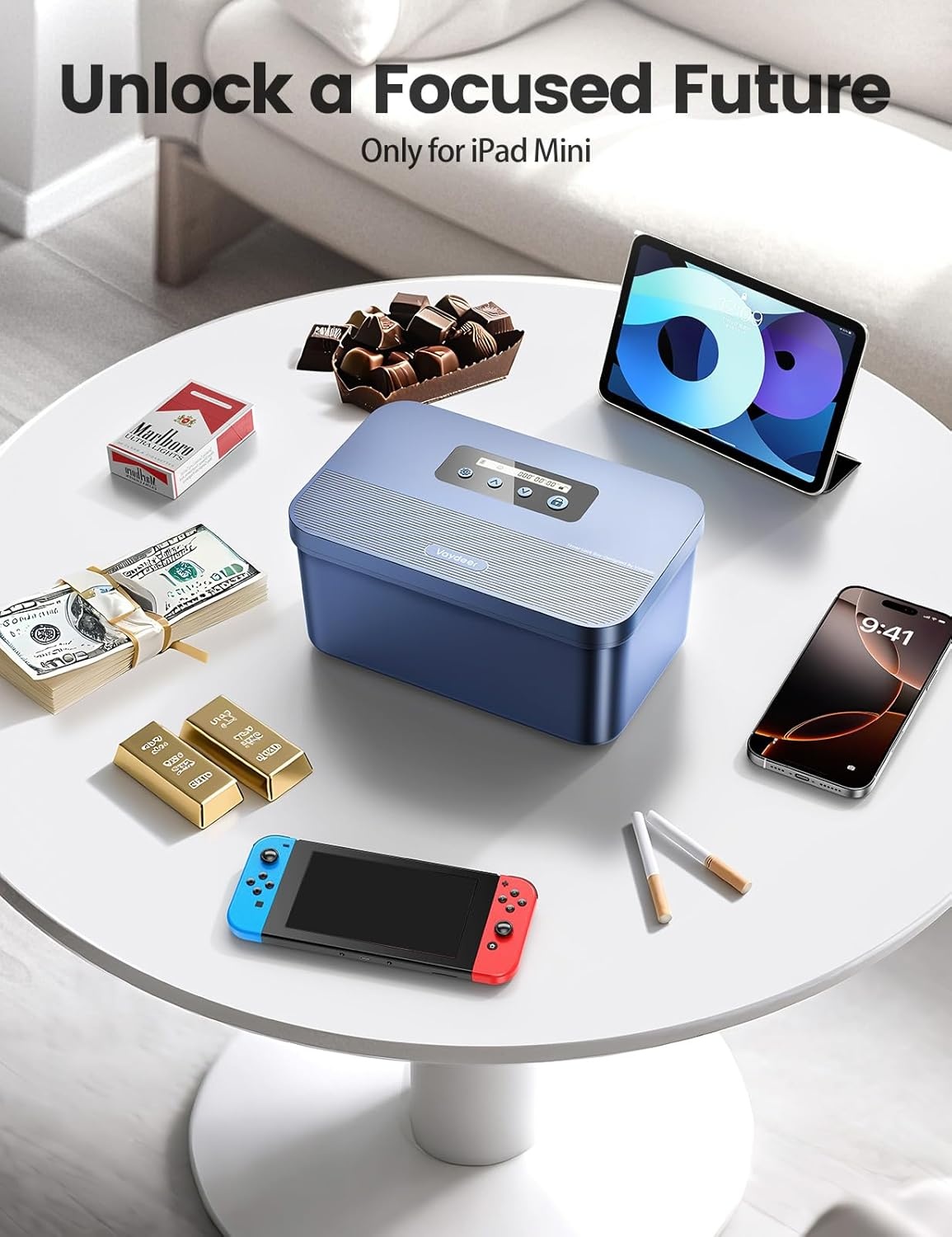 image:imageVaydeer Safe Timed Lock Box Phone Lock Box with Timer Unplug from Phones Video Games Social Media Snacks amp Cravings SelfControl Lockable Storage Box for Focus amp SelfControlDark BlueBlue