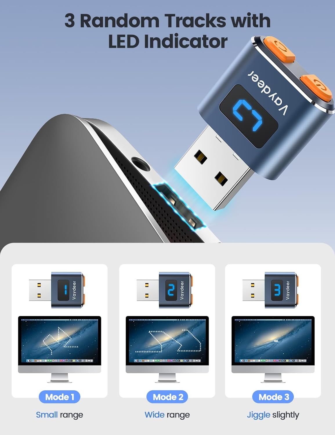 image:imageVaydeer Tiny Mouse Jiggler T3s Mouse Mover Made of Premium Aluminum Alloy Longer Life Span Plug and Play 100 Undetectable 3 Natural and Random Tracks USB Mouse Mover to Boost Your Productivity
