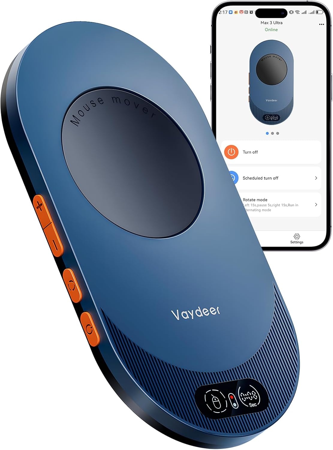 image:imageVaydeer Ultra Slim Mouse Mover Air 3 Mouse Jiggler with Adjustable Interval Timer Undetectable amp Noiseless Simulates Realistic Movement DriverFree Shaker for Keeping The PC Active Misty WhiteDark Blue