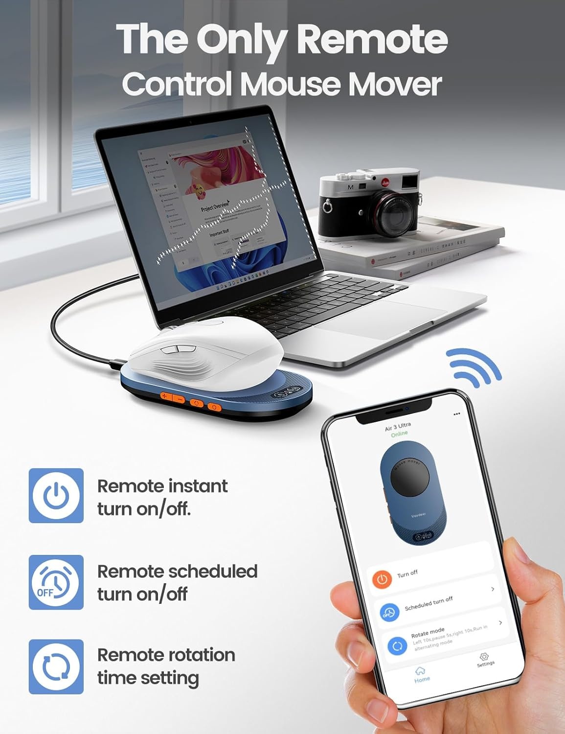 image:imageVaydeer Ultra Slim Mouse Mover Air 3 Mouse Jiggler with Adjustable Interval Timer Undetectable amp Noiseless Simulates Realistic Movement DriverFree Shaker for Keeping The PC Active Misty WhiteBlack