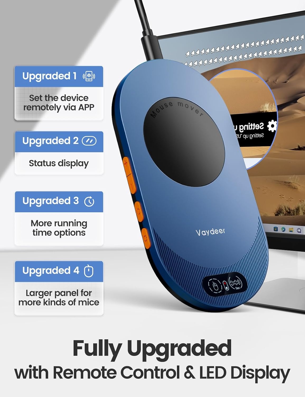 image:imageVaydeer Ultra Slim Mouse Mover Air 3 Mouse Jiggler with Adjustable Interval Timer Undetectable amp Noiseless Simulates Realistic Movement DriverFree Shaker for Keeping The PC Active Misty WhiteLight Blue