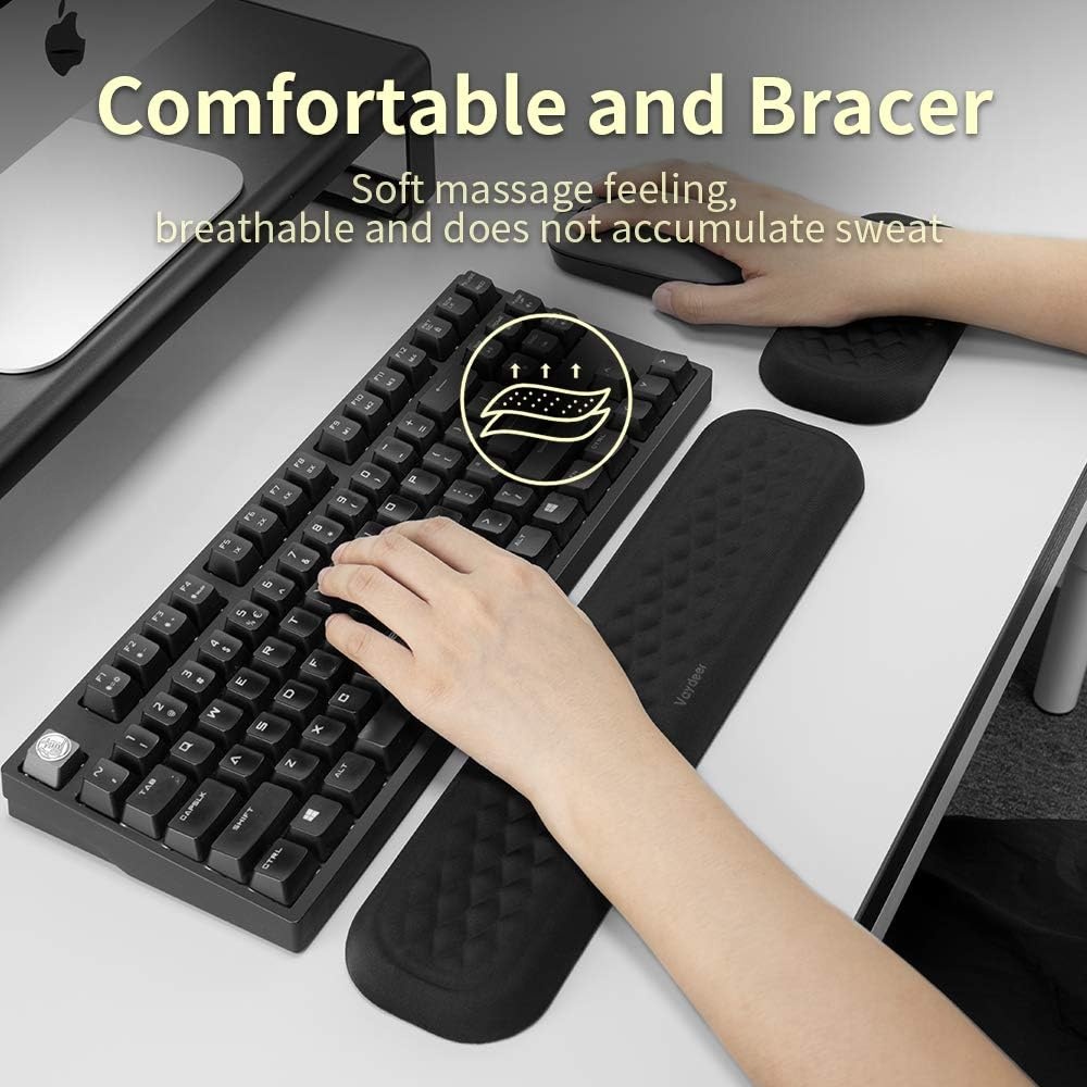 image:imageVaydeer Wrist Rest for Keyboard and Mouse Computer Ergonomic Wrist Support Pad Set Soft Memory Foam Arm Cushion for Desk Palm Hand Office Gaming Laptop TypingMediumBlack