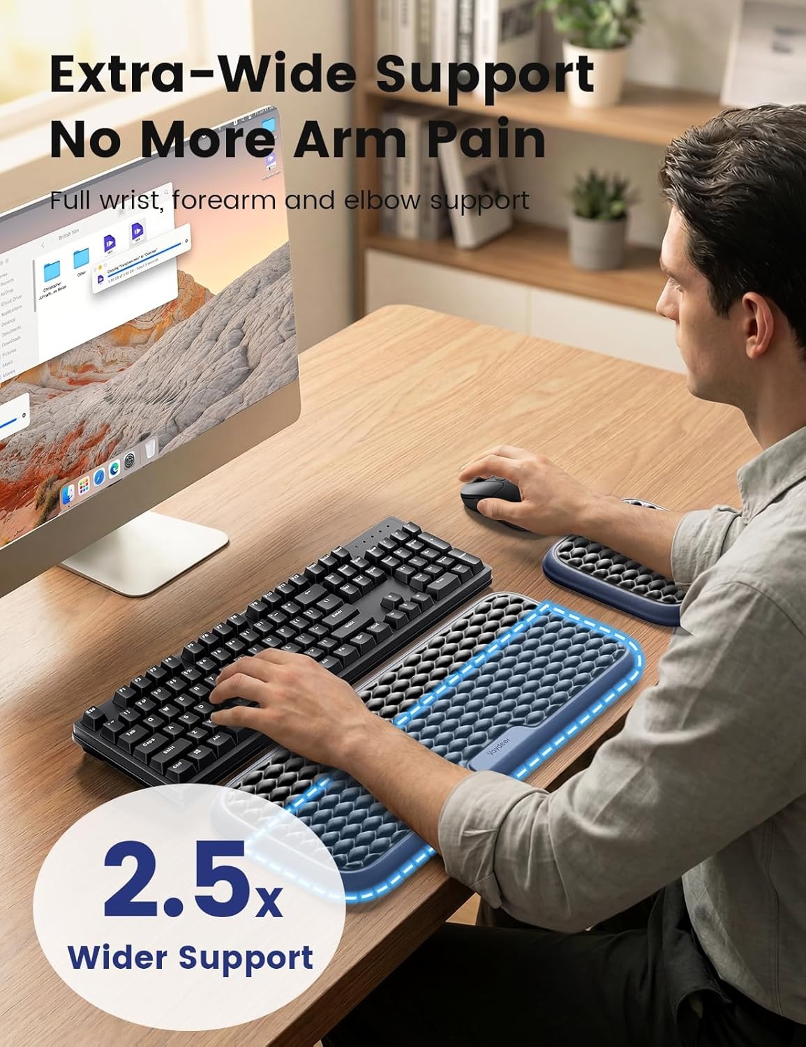 image:imageVaydeer Wrist Rest for Keyboard and Mouse Computer Ergonomic Wrist Support Pad Set Soft Memory Foam Arm Cushion for Desk Palm Hand Office Gaming Laptop TypingMediumRose Pink and Cream White