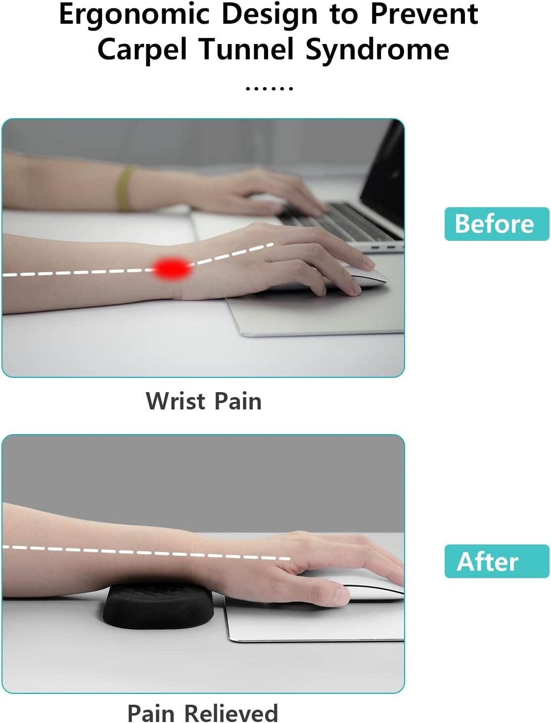 image:imageVaydeer Wrist Rest for Keyboard and Mouse Computer Ergonomic Wrist Support Pad Set Soft Memory Foam Arm Cushion for Desk Palm Hand Office Gaming Laptop TypingMediumBlack