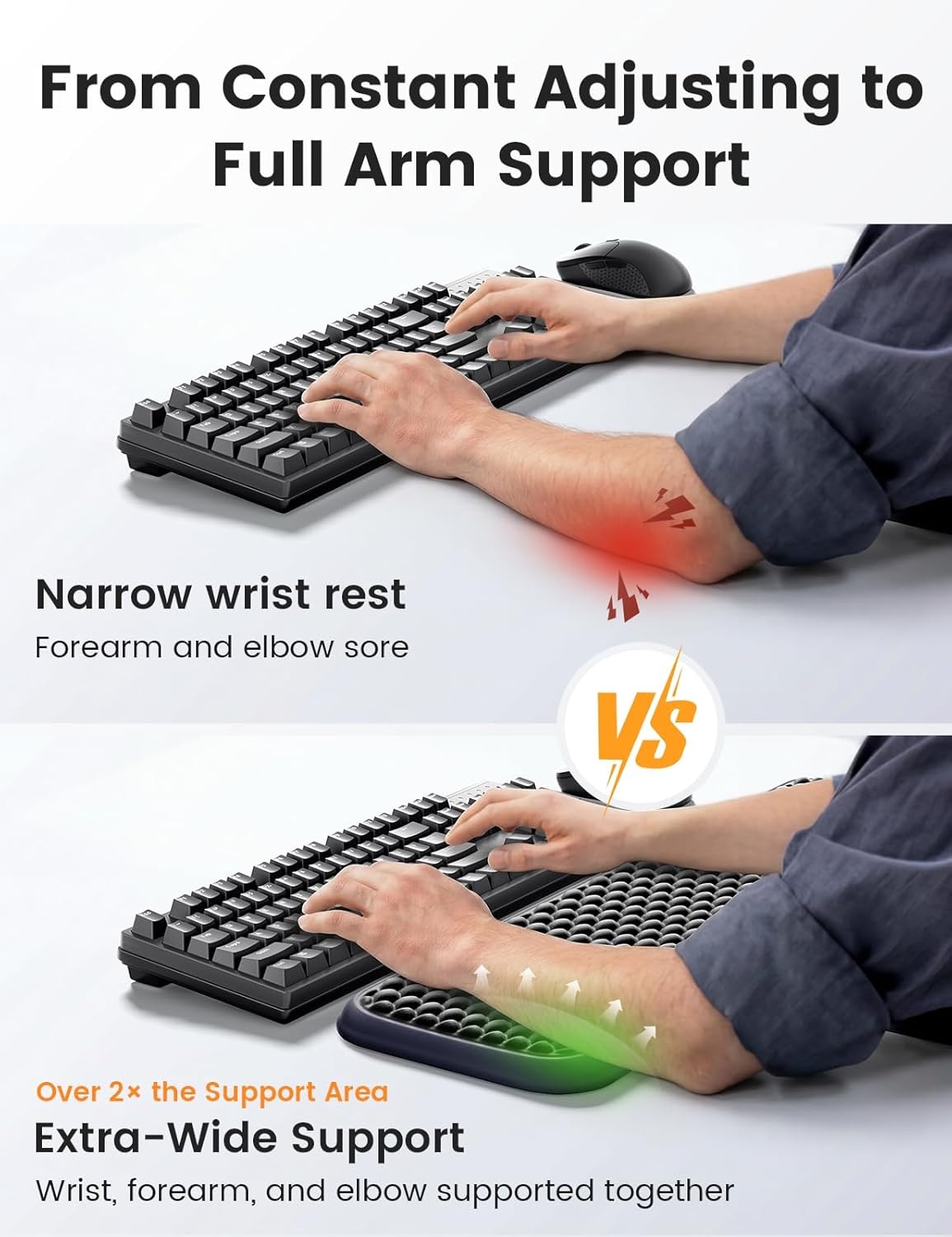 image:imageVaydeer Wrist Rest for Keyboard and Mouse Computer Ergonomic Wrist Support Pad Set Soft Memory Foam Arm Cushion for Desk Palm Hand Office Gaming Laptop TypingMediumRose Pink and Cream White