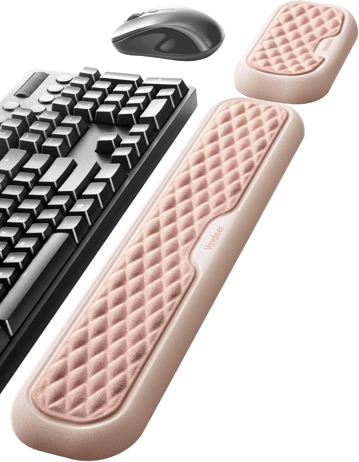 image:imageVaydeer Wrist Rest for Keyboard and Mouse Computer Ergonomic Wrist Support Pad Set Soft Memory Foam Arm Cushion for Desk Palm Hand Office Gaming Laptop TypingMediumRose Pink and Cream White