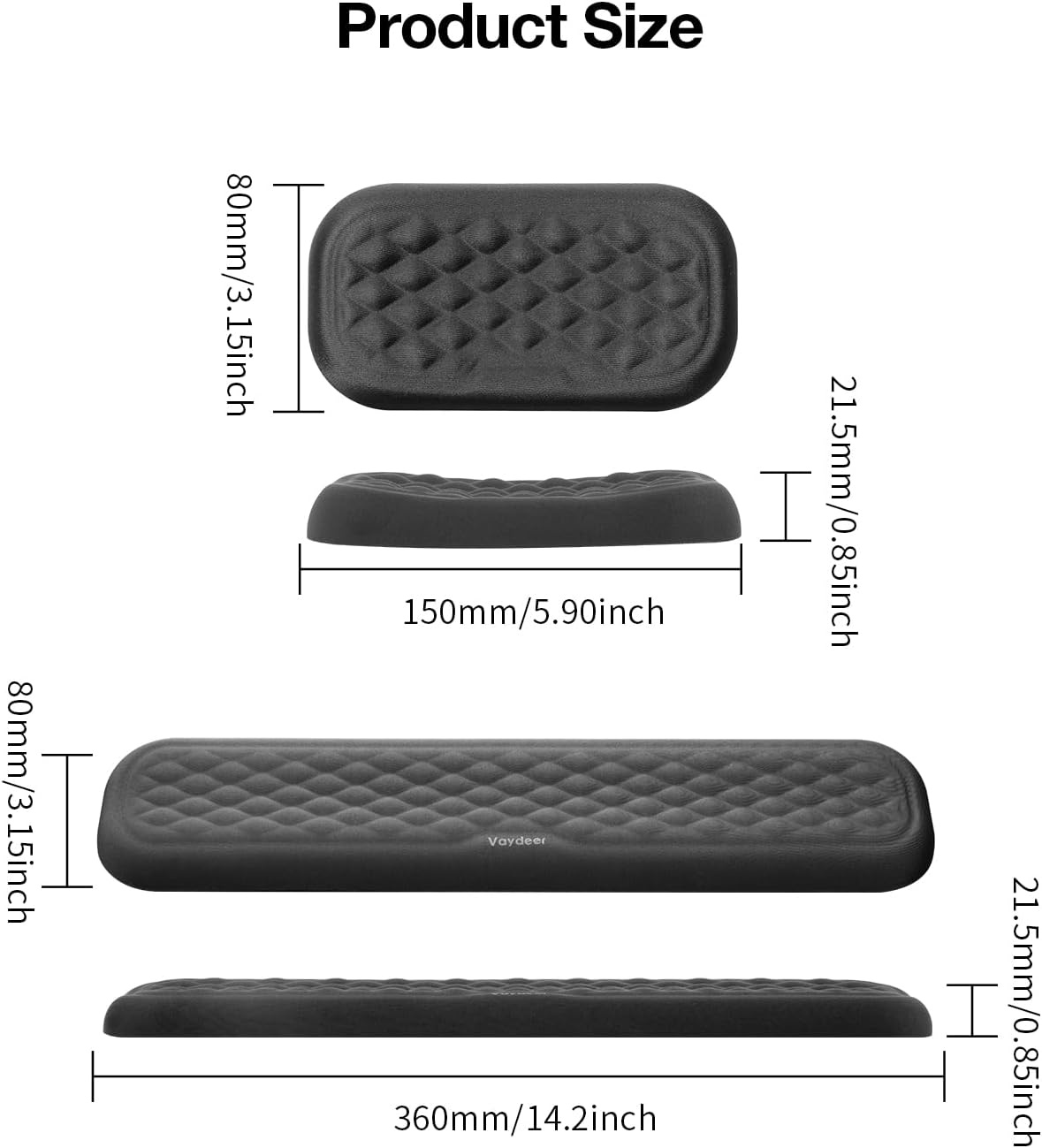 image:imageVaydeer Wrist Rest for Keyboard and Mouse Computer Ergonomic Wrist Support Pad Set Soft Memory Foam Arm Cushion for Desk Palm Hand Office Gaming Laptop TypingMediumBlack