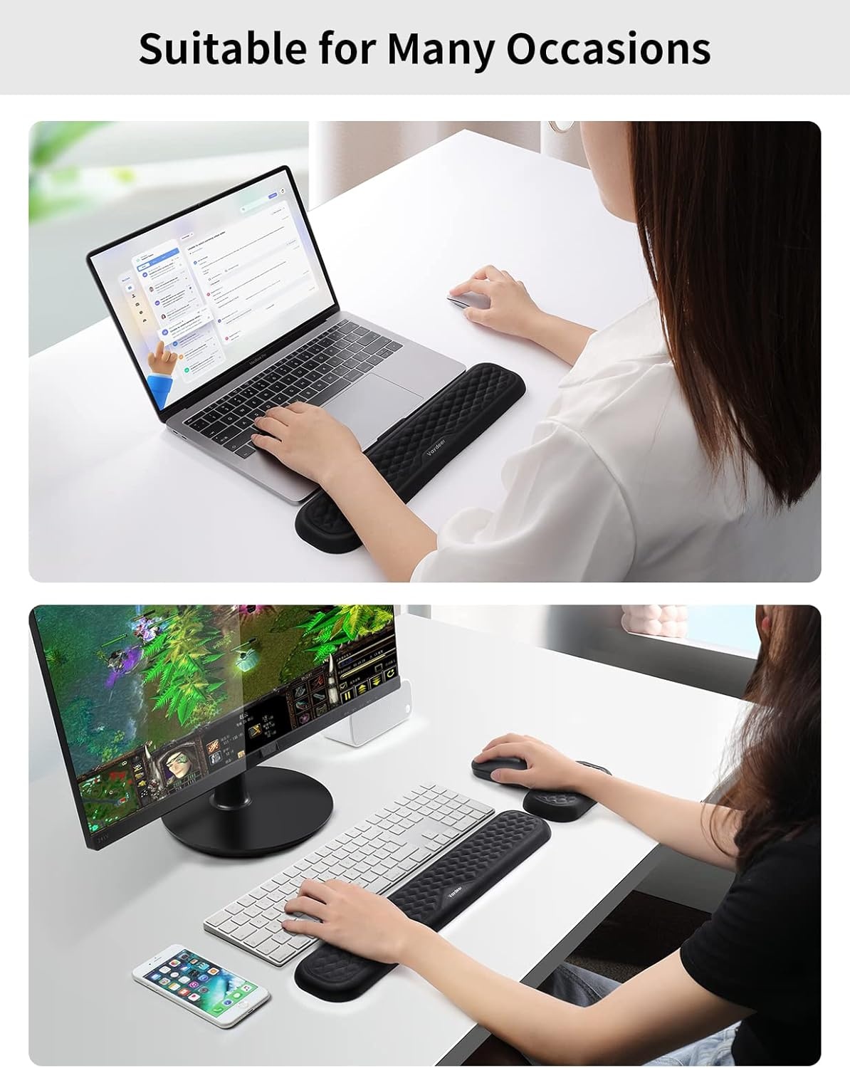 image:imageVaydeer Wrist Rest for Keyboard and Mouse Computer Ergonomic Wrist Support Pad Set Soft Memory Foam Arm Cushion for Desk Palm Hand Office Gaming Laptop TypingMediumBlack