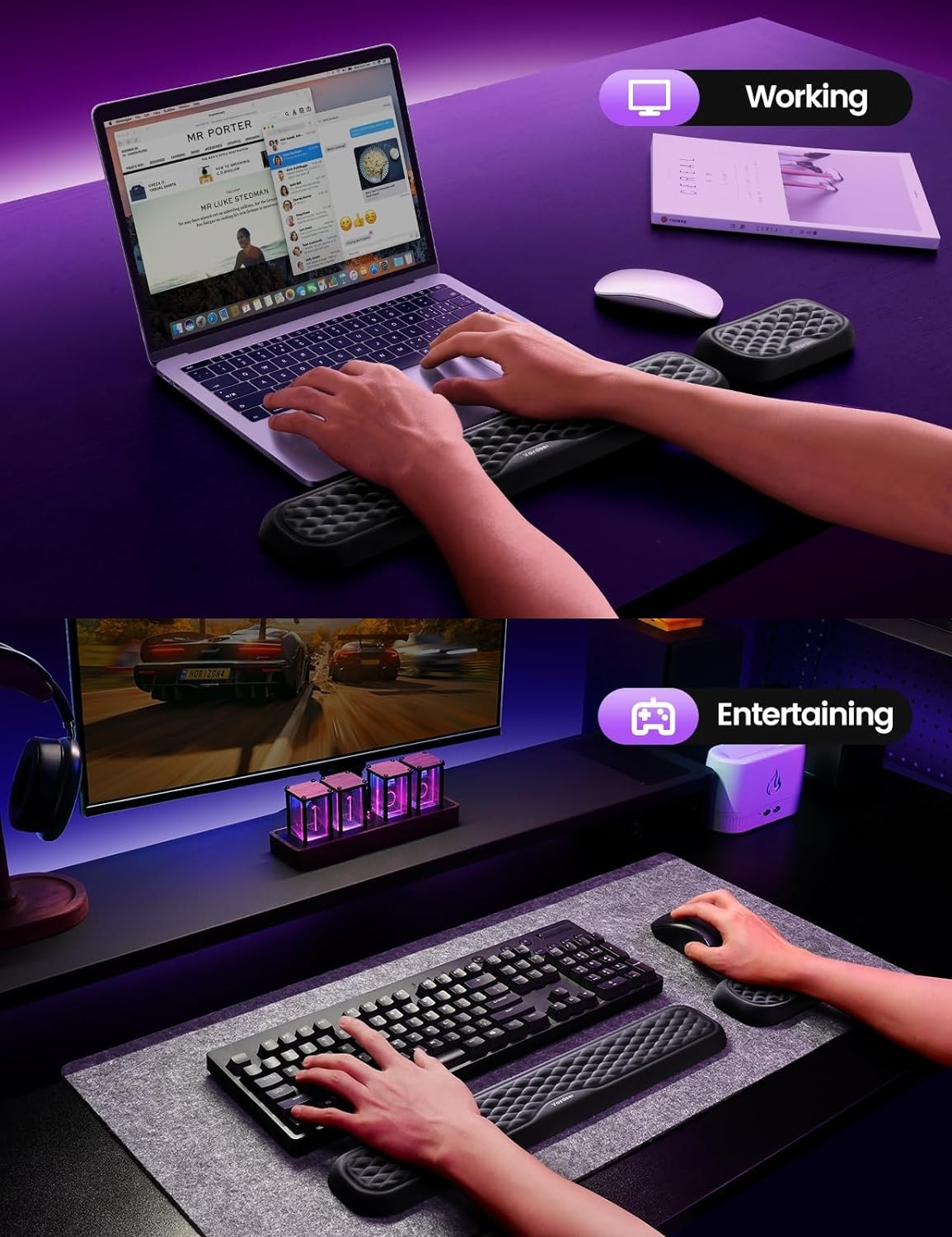 image:imageVaydeer Wrist Rest for Keyboard and Mouse Computer Ergonomic Wrist Support Pad Set Soft Memory Foam Arm Cushion for Desk Palm Hand Office Gaming Laptop TypingMediumRose Pink and Cream White