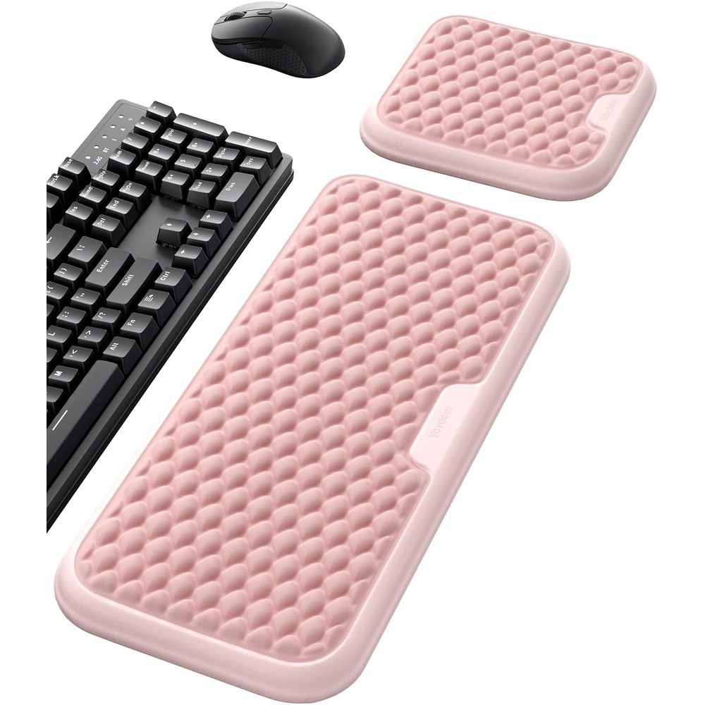image:imageVaydeer Wrist Rest for Keyboard and Mouse Computer Ergonomic Wrist Support Pad Set Soft Memory Foam Arm Cushion for Desk Palm Hand Office Gaming Laptop TypingMediumRose Pink and Cream White