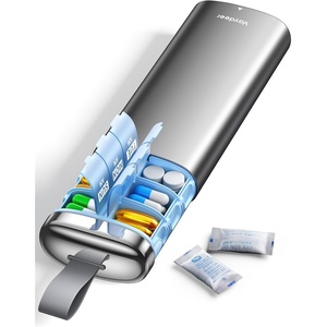 image:imageVaydeer Metal 7 Day Pill Organizer with Builtin Desiccant Compartment Airtight Weekly Travel Pill Box with Carry Handle Slim SlideOut Pill Case for Medication Vitamins amp Supplements SilverA2grey