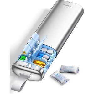 image:imageVaydeer Metal 7 Day Pill Organizer with Builtin Desiccant Compartment Airtight Weekly Travel Pill Box with Carry Handle Slim SlideOut Pill Case for Medication Vitamins amp Supplements SilverA1silver