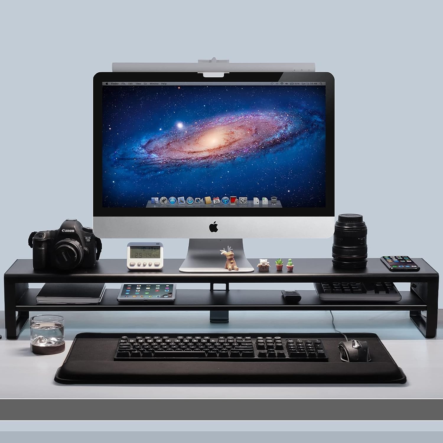 image:imageVaydeer 2 Tiers Dual Monitor Stand Aluminum Monitor Riser with Wireless Charging and 4 USB 30 Hub Ports Metal StrongampSturdy for PC Monitor Laptop Computer TV Printer Space Saving Desk Organizer