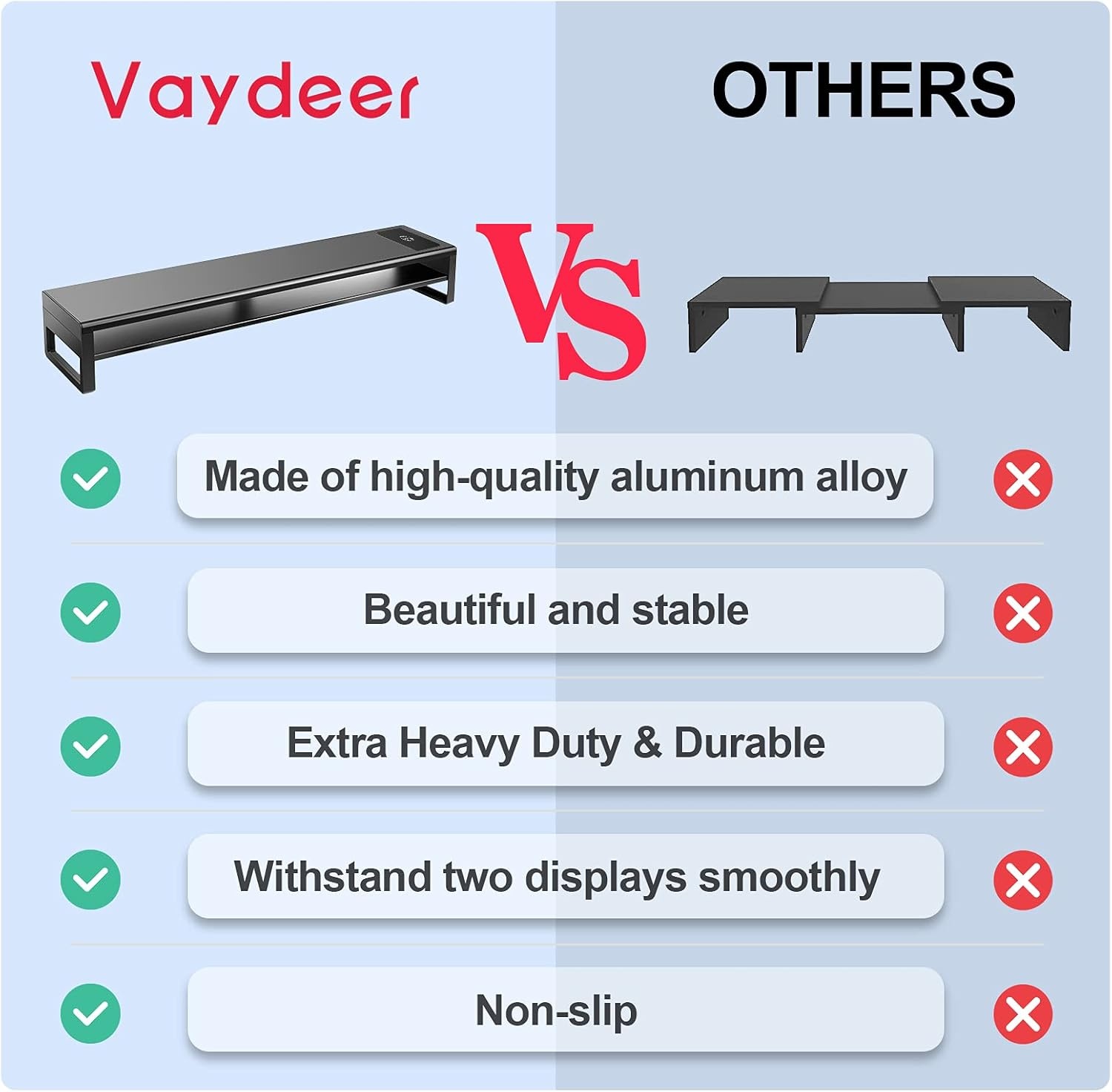 image:imageVaydeer 2 Tiers Dual Monitor Stand Aluminum Monitor Riser with Wireless Charging and 4 USB 30 Hub Ports Metal StrongampSturdy for PC Monitor Laptop Computer TV Printer Space Saving Desk Organizer