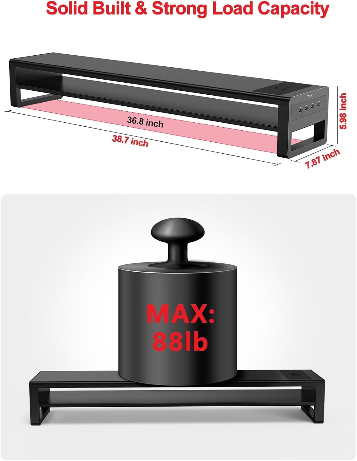 image:imageVaydeer 2 Tiers Dual Monitor Stand Aluminum Monitor Riser with Wireless Charging and 4 USB 30 Hub Ports Metal StrongampSturdy for PC Monitor Laptop Computer TV Printer Space Saving Desk Organizer