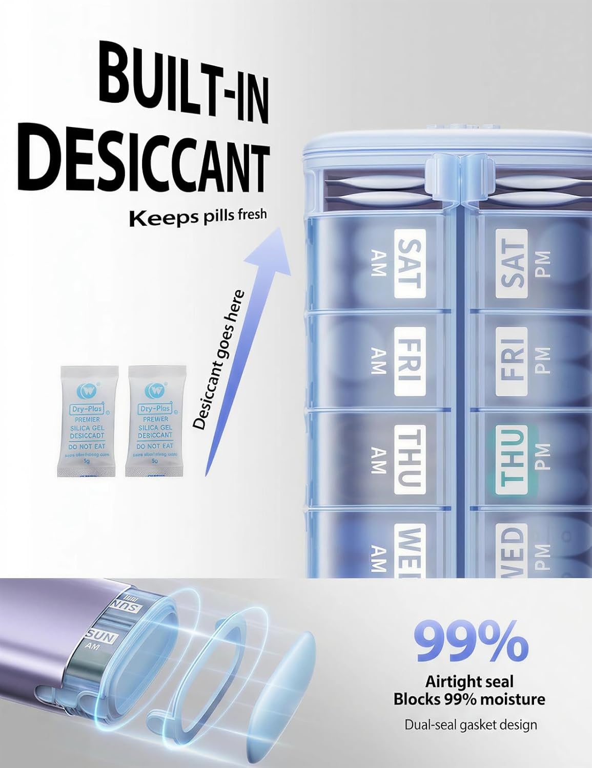image:imageVaydeer 7 Day Weekly Pill Organizer 2 Times a Day Metal Am Pm Travel Pill Case Large Capacity Twice Daily Cute Pill Box for Supplements Pills Vitamins and Medication PurplePurple