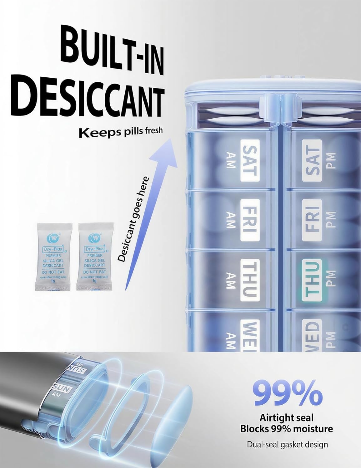 image:imageVaydeer 7 Day Weekly Pill Organizer 2 Times a Day Metal Am Pm Travel Pill Case Large Capacity Twice Daily Cute Pill Box for Supplements Pills Vitamins and Medication PurpleGray