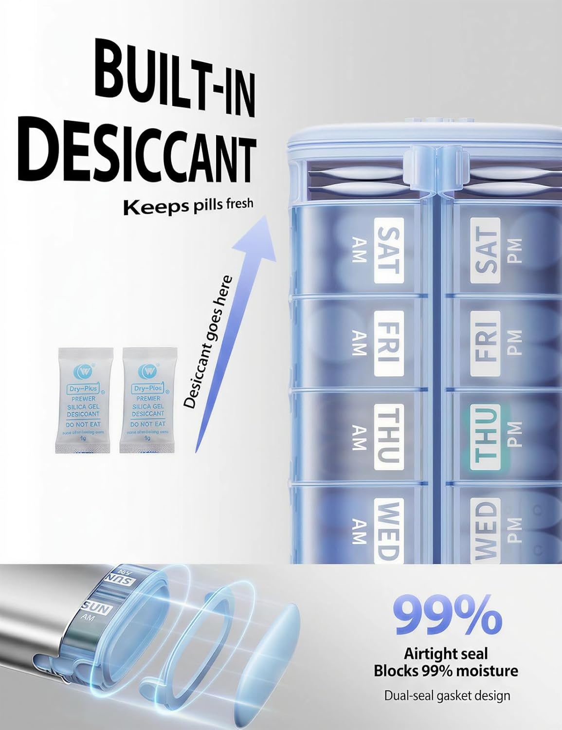 image:imageVaydeer 7 Day Weekly Pill Organizer 2 Times a Day Metal Am Pm Travel Pill Case Large Capacity Twice Daily Cute Pill Box for Supplements Pills Vitamins and Medication PurpleSilver