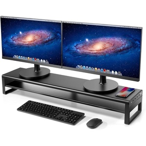 image:imageVaydeer 2 Tiers Dual Monitor Stand Aluminum Monitor Riser with Wireless Charging and 4 USB 30 Hub Ports Metal StrongampSturdy for PC Monitor Laptop Computer TV Printer Space Saving Desk Organizer