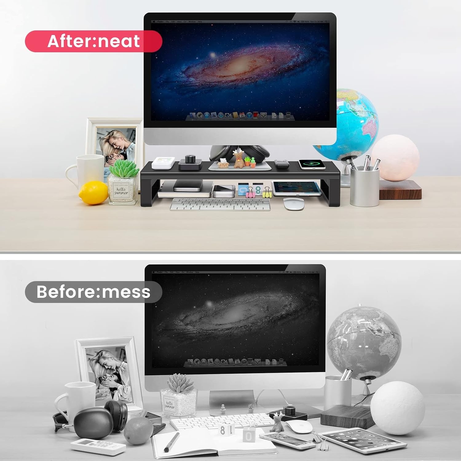 image:imageVaydeer Wireless Charging and USB 30 Monitor Stand Monitor Riser for Desk with Storage Single Shelf Holder Raiser Organizer for Computer iMac Laptop PC Screen Heavy Duty Gift Gaming Studio OfficeLarge